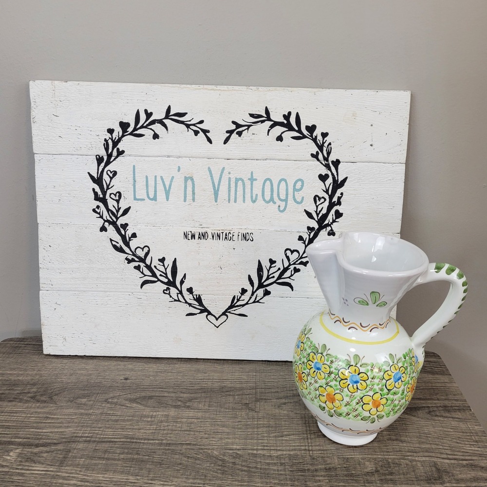 Floral Ceramic Pitcher Vase Hand Painted Italian Pottery Decor